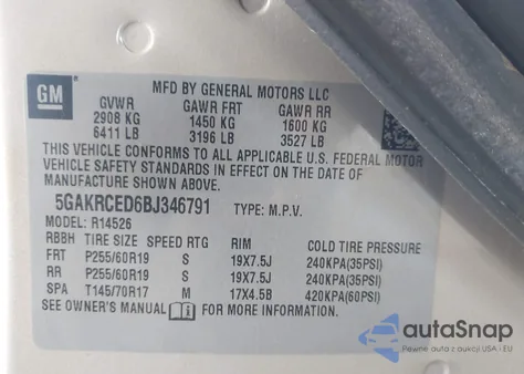 2011 Buick Enclave 2Xl из США, поврежденный, VIN 5GAKRCED6BJ346791